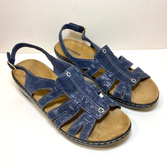 Clarks Shoes - Clarks Leather Lexi Marigold Navy Blue Strappy Sandals Cutout Women's Size 9.5